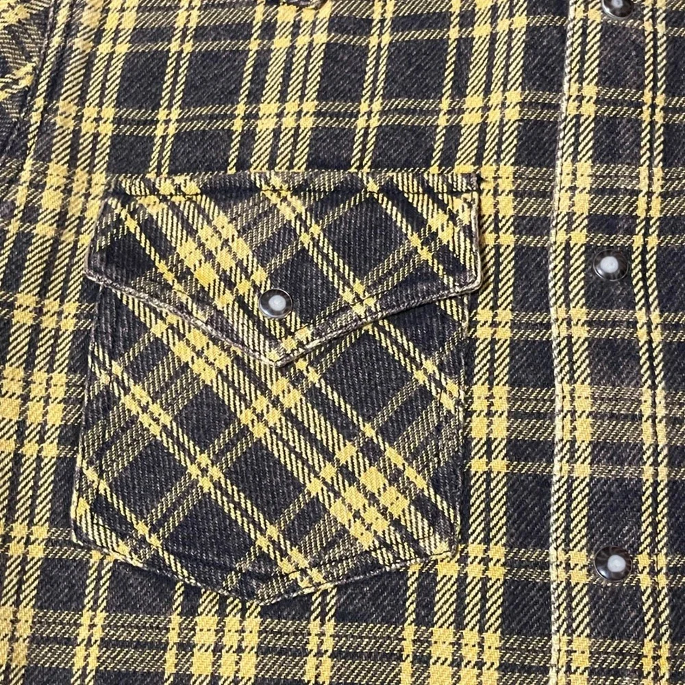 PrpsFlannel Shirt‎ Men Medium Brown Plaid Pearl Snap  Western Heavy Cowboy NEW